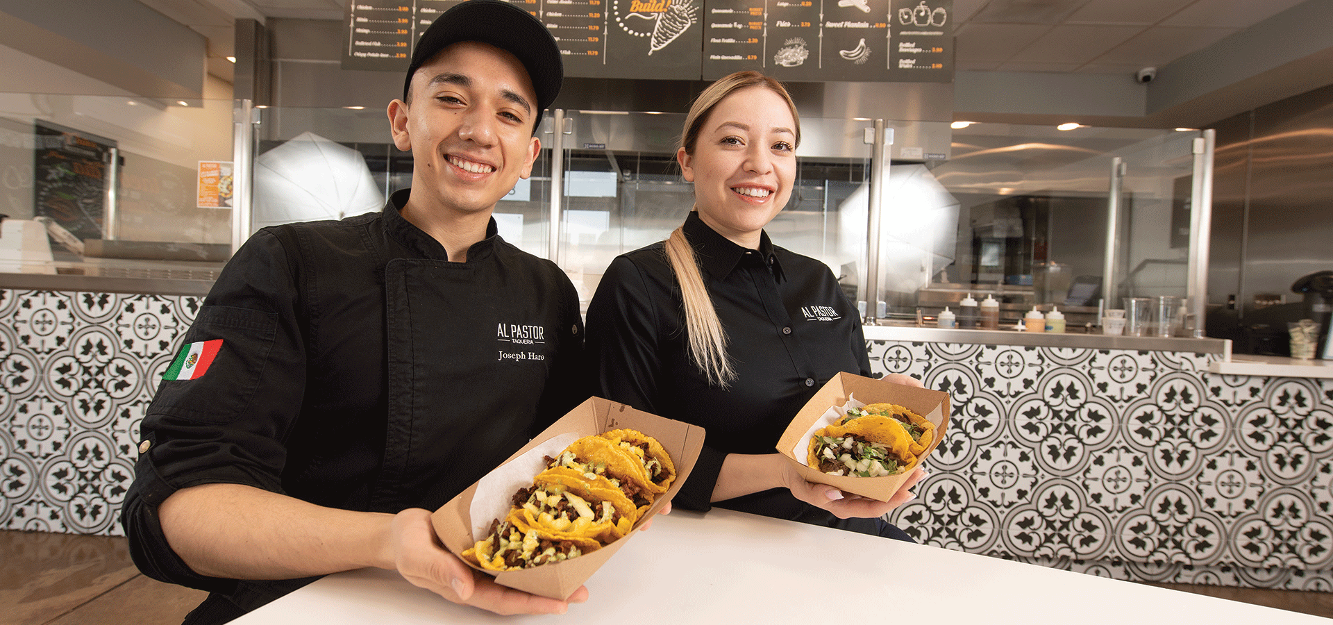 Joseph Haro and his sister at their taco restaurant, Al Pastor Taqueria in Montclair