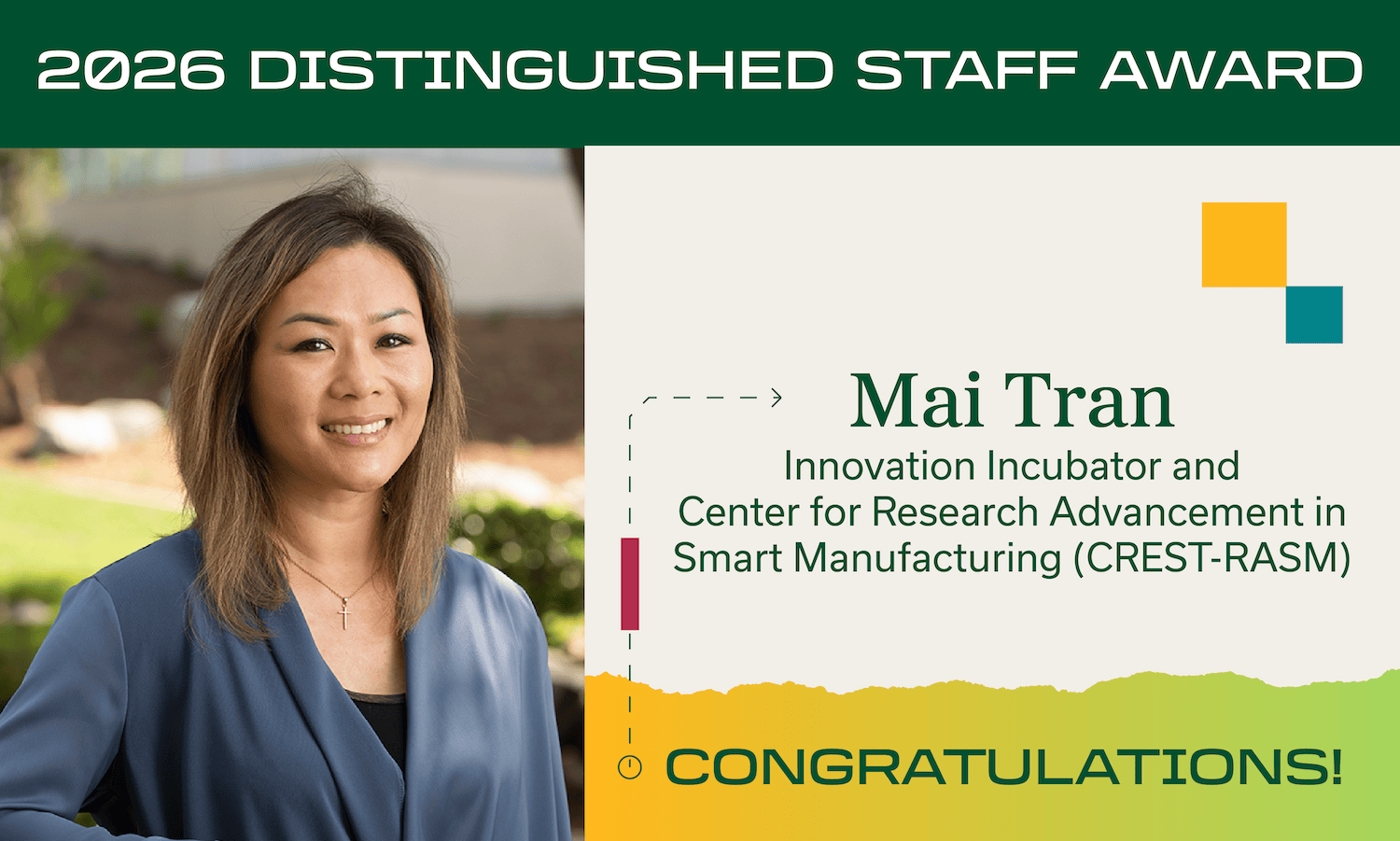 Congratulations, 2026 Staff Award Winner, Mai Tran!