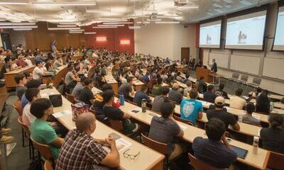Aerial view of students in the classroom