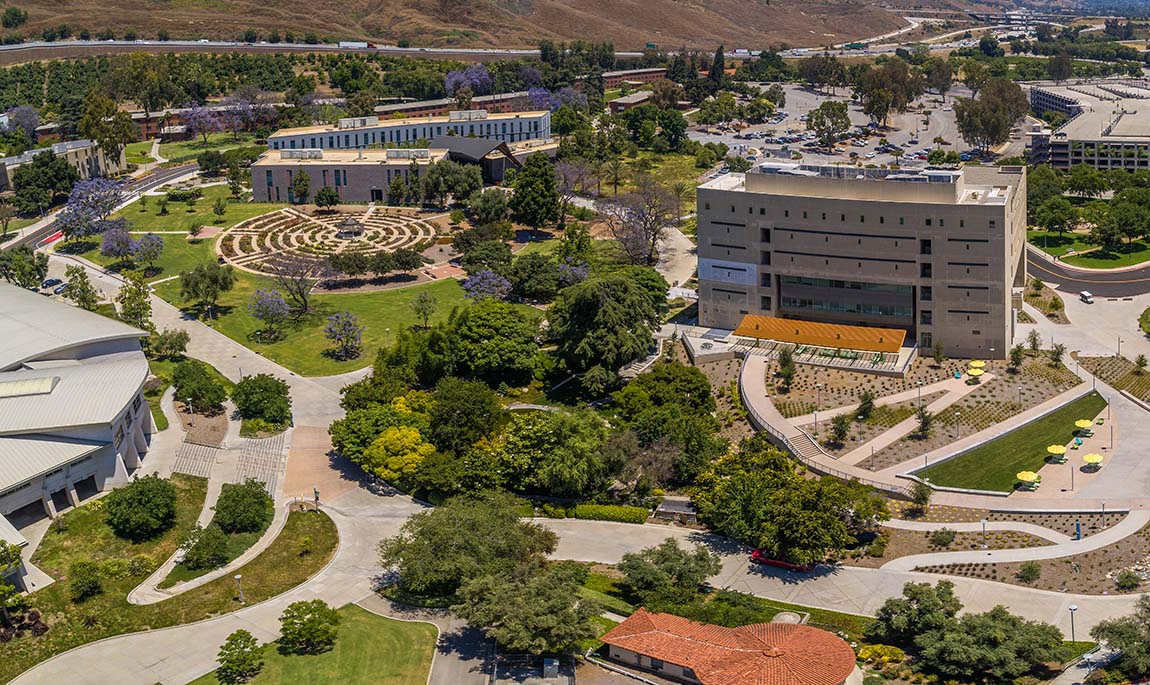 An aerial photograph of campus facing south
