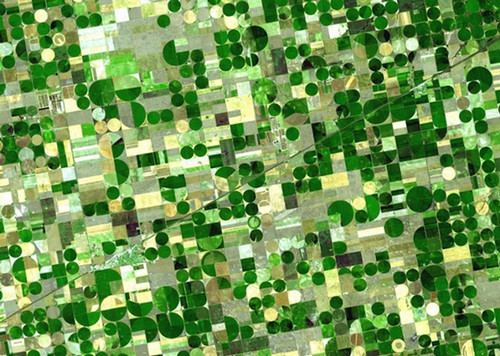 an aerial photo of crop circles