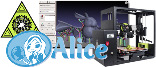 Alice, Computer tower frame, computer graphics in the program in the background