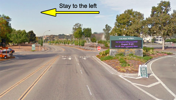 off of Eastbound 10 freeway on Kellogg Drive Exit, stay to the left of the fork