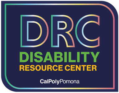 DRC logo is the DRC letters in color text similar to the disability pride flag.