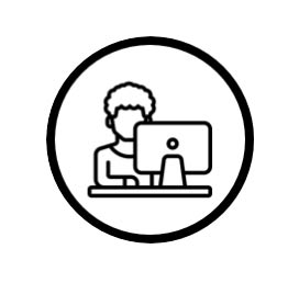 black and white icon of person using a computer