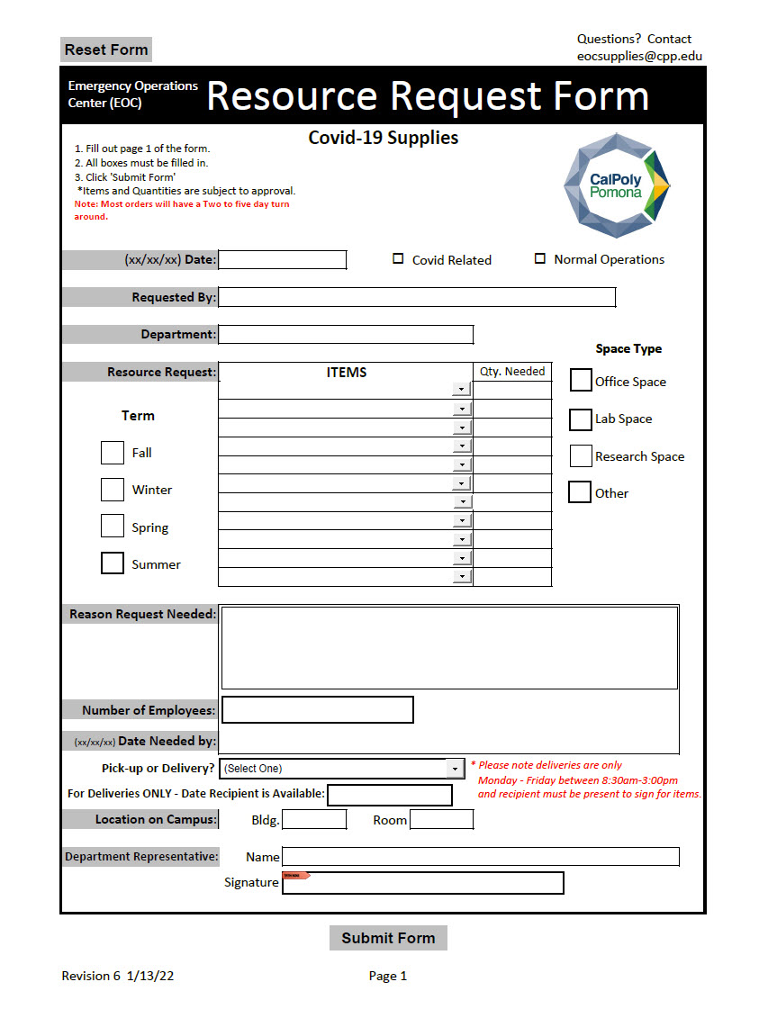 Screenshot of resource request form.