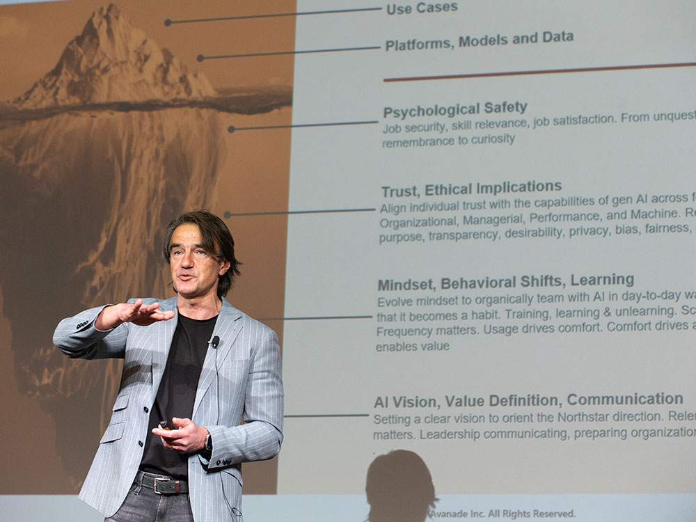 Florin Rotar speaks on stage