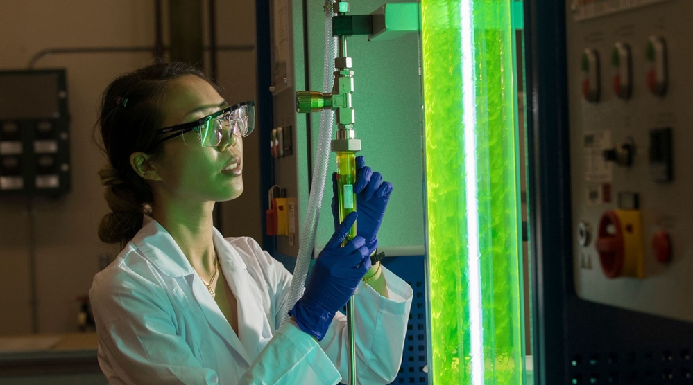 Civil Engineering lab, student working in the Environmental lab