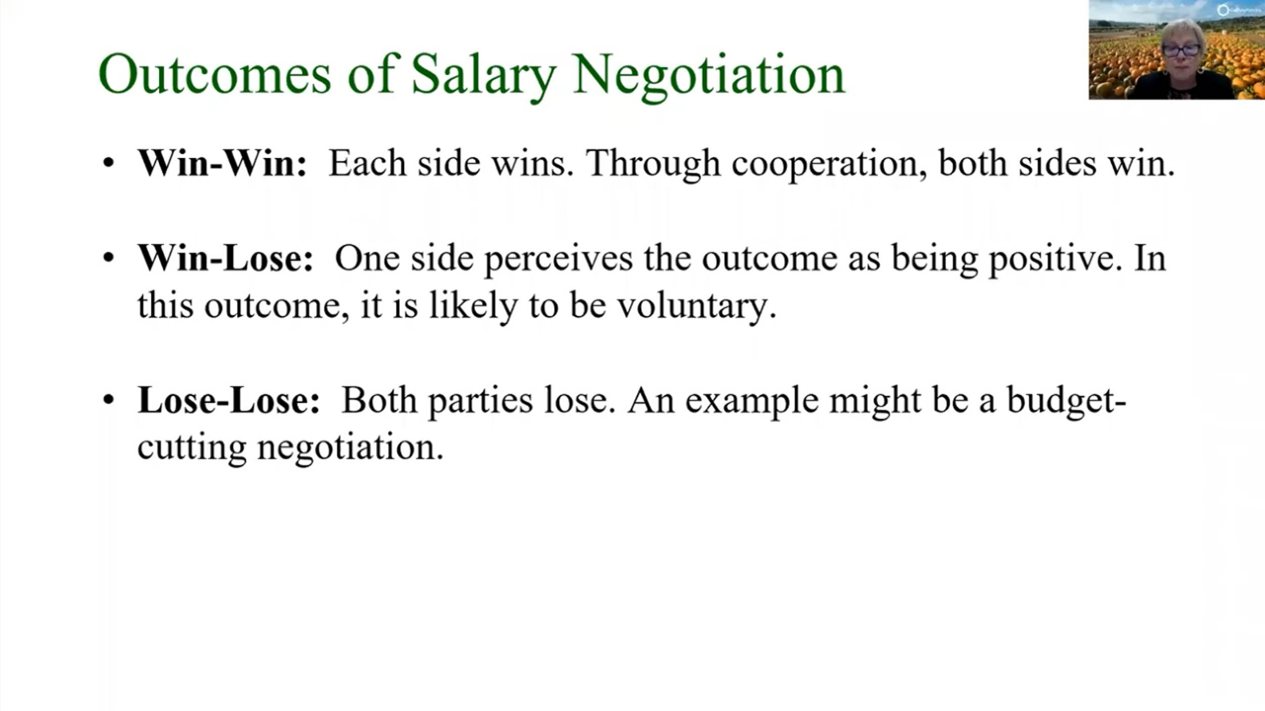 A PowerPoint presentation detailing the outcomes of salary negotiation.
