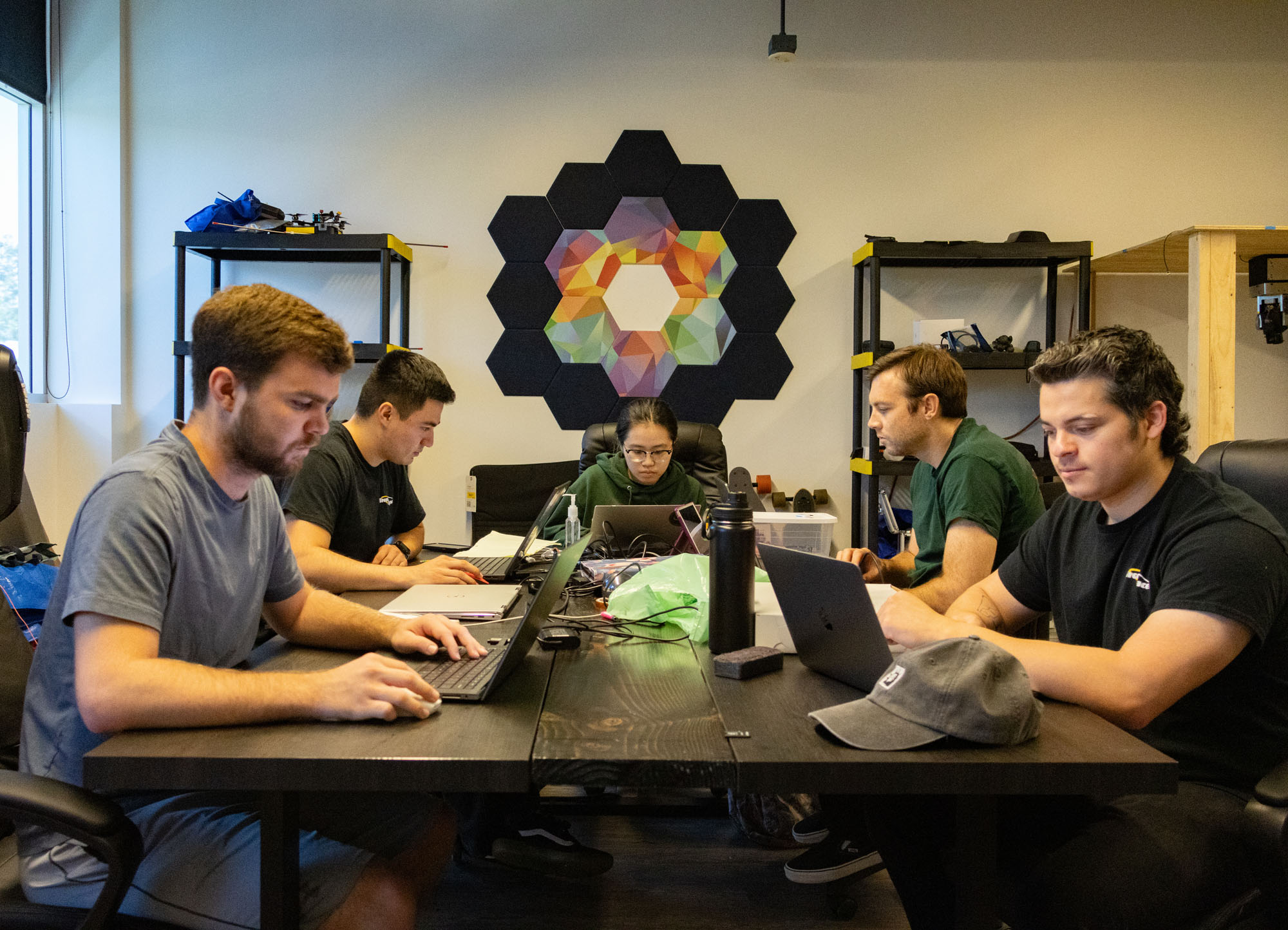 A group of Cal Poly Pomona engineering students hard at work.