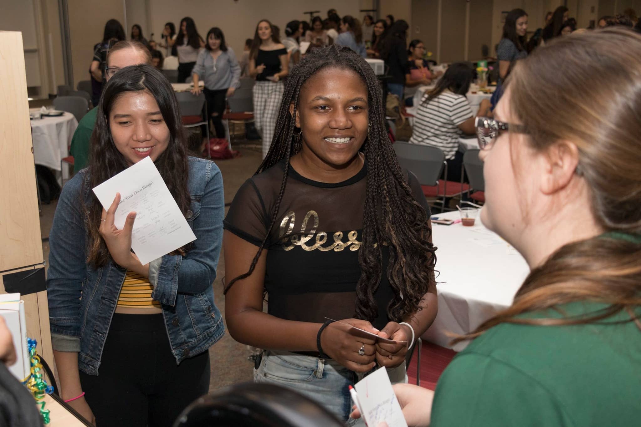 Female CPP engineering students at an annual welcome lunch.