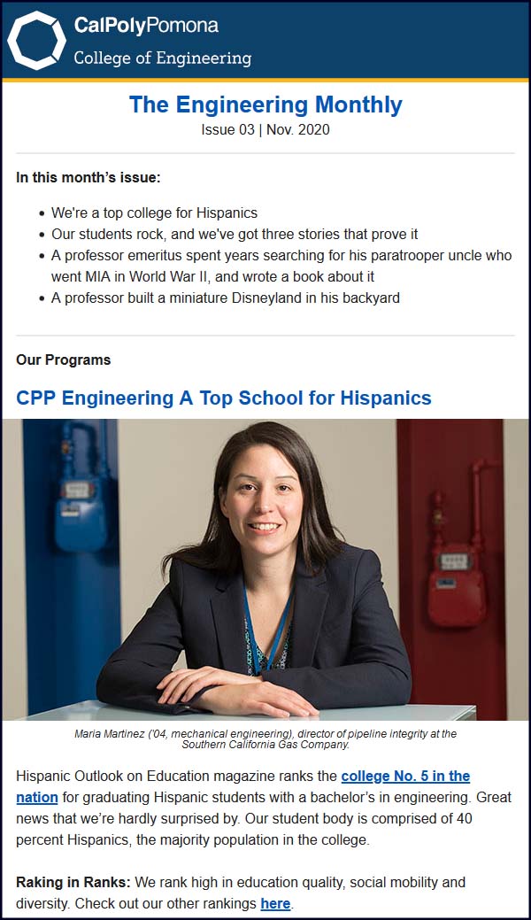 A screenshot of the CPP Engineering newsletter The Engineering Monthly