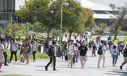 College students walking on campus.