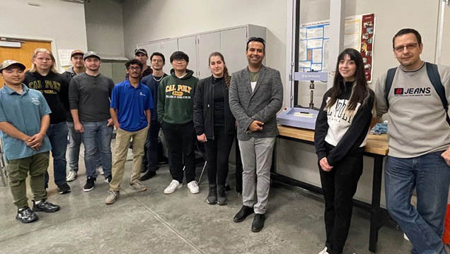 A group photo of Cal Poly Pomona engineering students with faculty member Reza Lakeh, Ph.D.