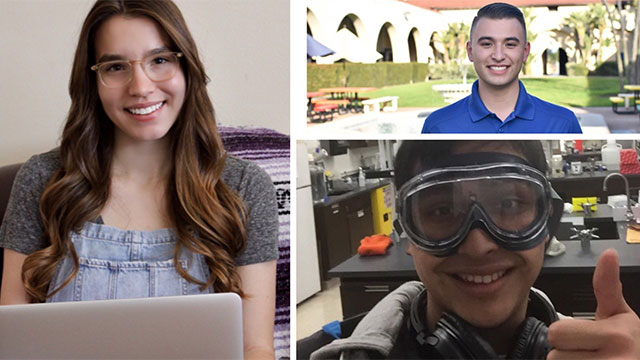 Kellogg Honors College students Lauren Sinks, left, and Cesar Valdovinos, bottom right, and engineering student Matthew Jacobson, top right