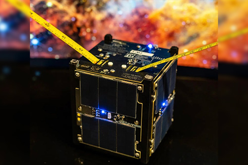 A CubetSat, which is a miniature satellite.
