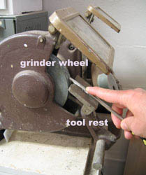 grinder with the grinder wheel and tool rest labelled