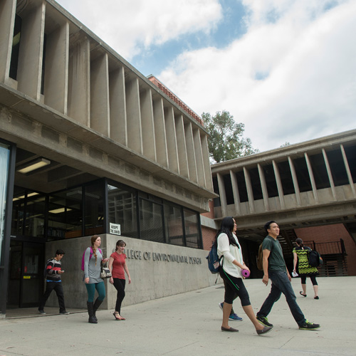 students walking from the the ENV building