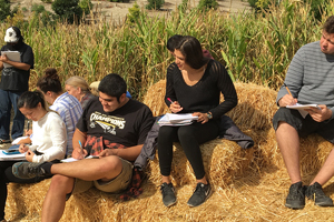 CPP undergrad students from all majors learning outdoors during a regenerative studies class