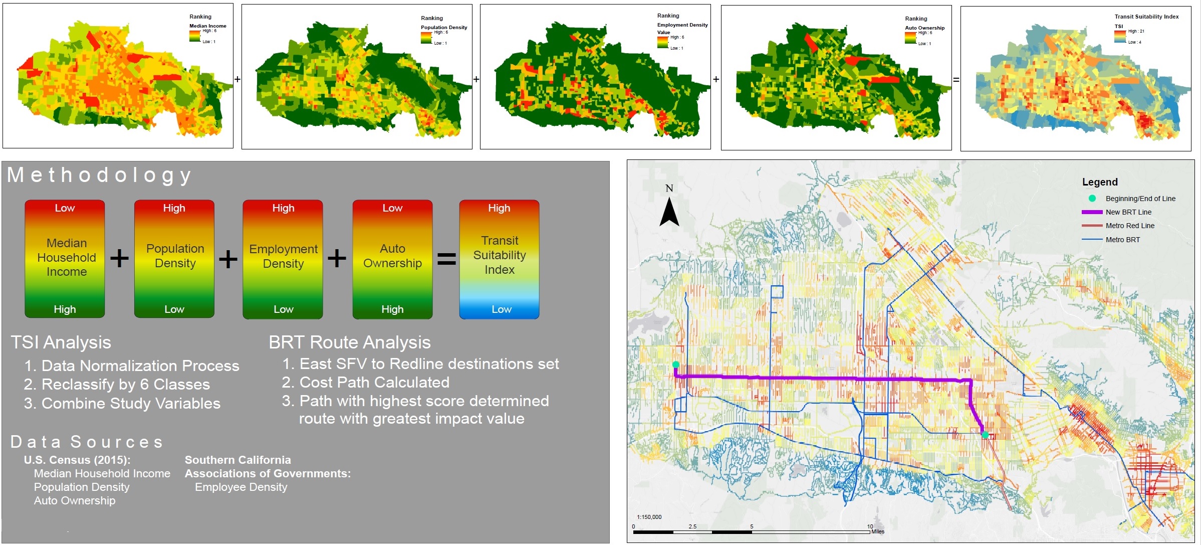 GIS transit mapping showing demographic information in socal