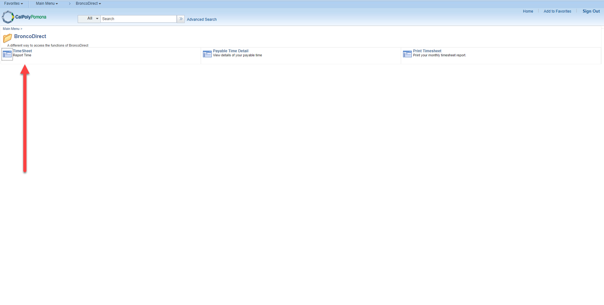 Timesheet navitgation