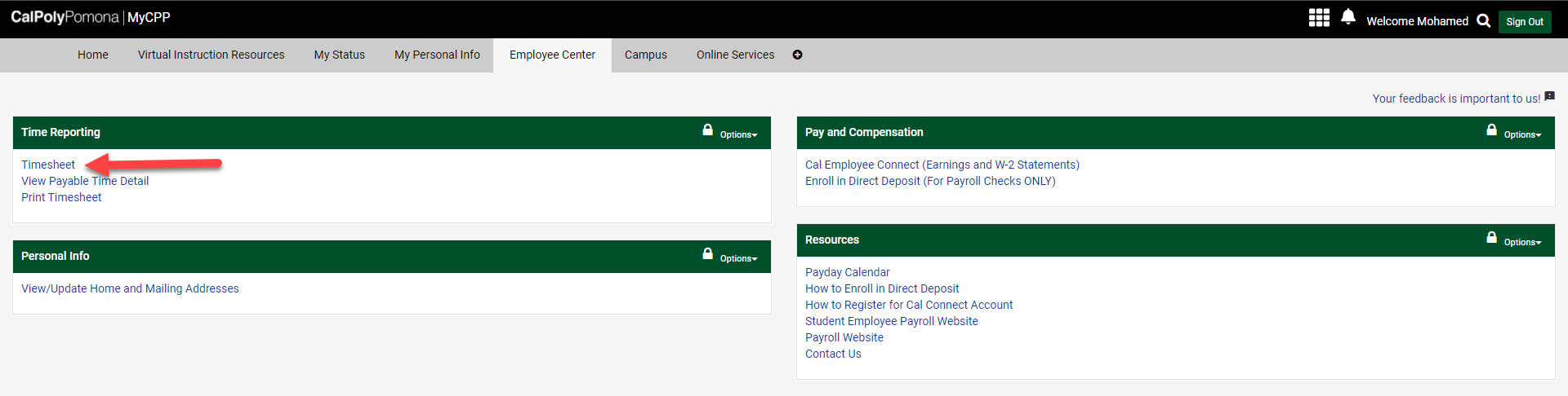 Timesheet navigation