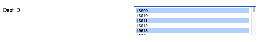 Dept ID Field Multiselect