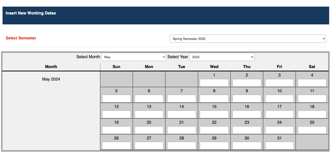 Insert new working dates