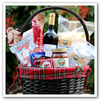 gift basket with wine and other goodies