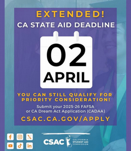 FAFSA and CADAA filing deadline extended to April 2, 2025
