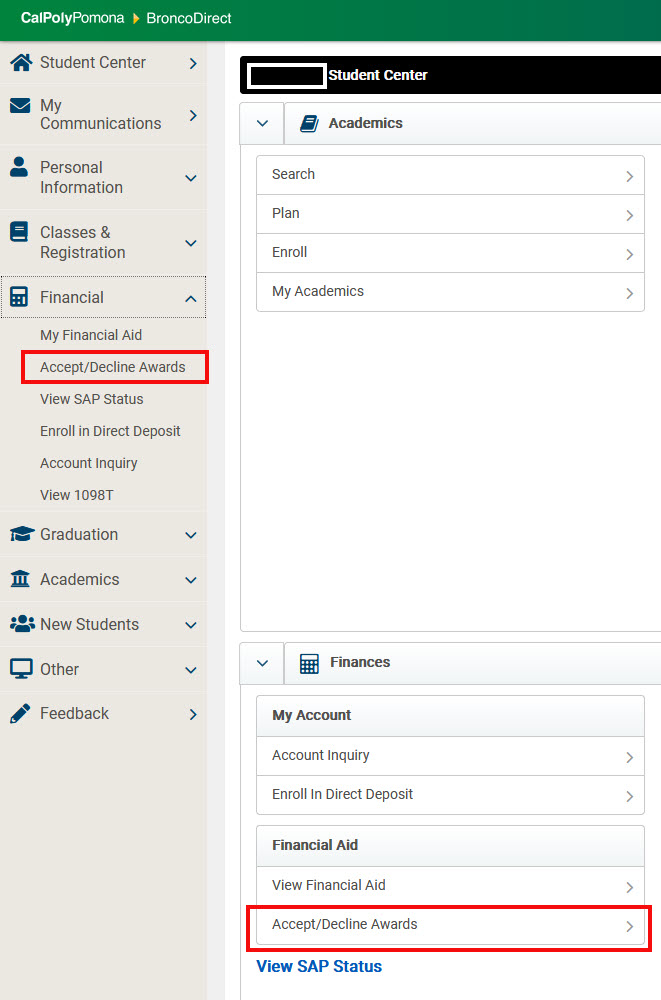 image of accept decline awards navigation options