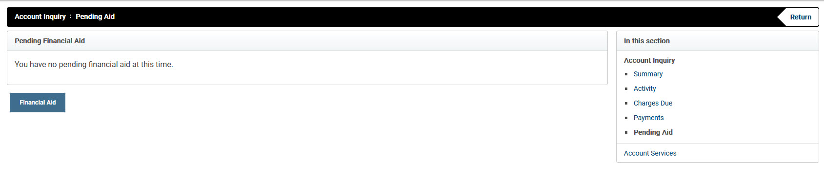 image of account inquiry pending aid screen