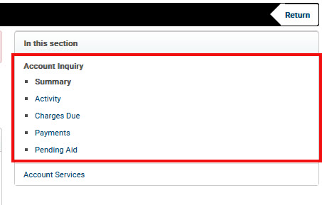 image of account inquiry navigation box