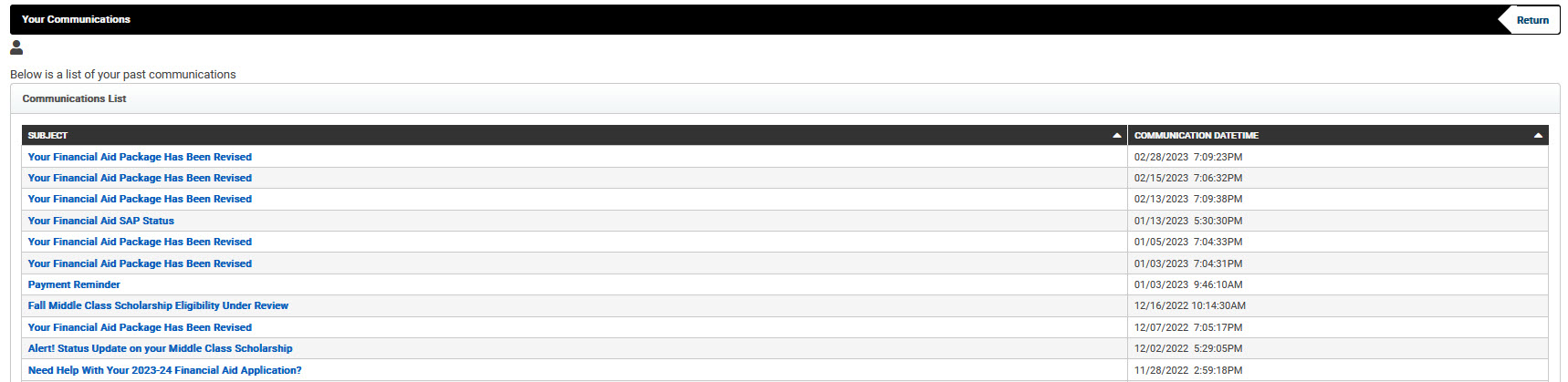 image of communications listing page