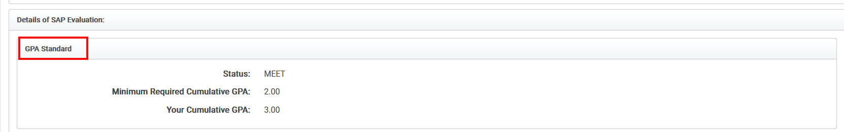 image of GPA section of the SAP Status page