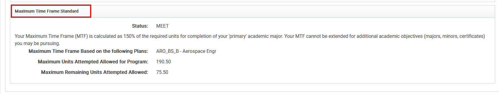 image of the Maximum Timeframe section of SAP Status screen