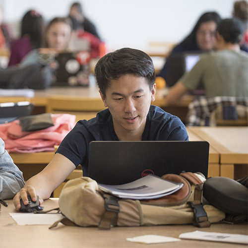 Student in library