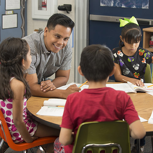 Student teaching in classroom