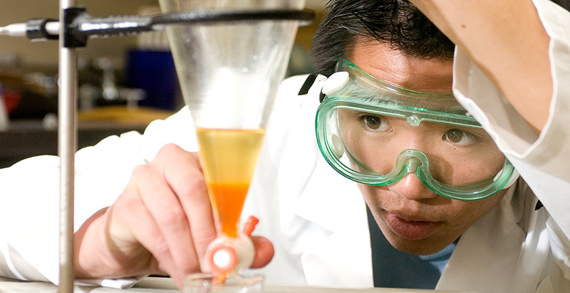 student working in a chemistry lab