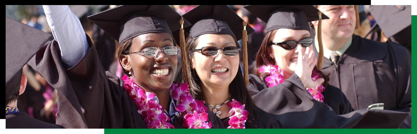 Female grads at graduation celebrating