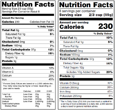 old food label verses new food label