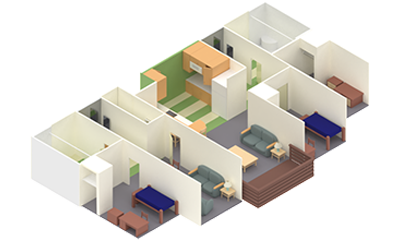 2 Suite Single Rooms w/ 1 Resident Advisor Room