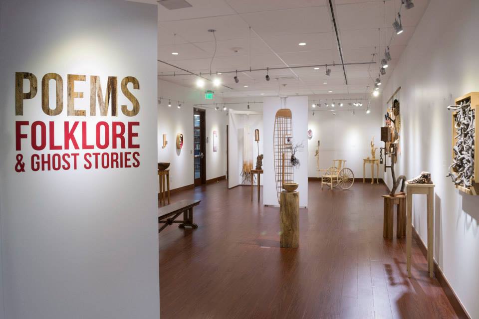 Installation View, Front of Gallery, Poems, Folklore and Ghost Stories: Tales My Firewood Told Me The Woodwork of Fred Rosen, 2014.