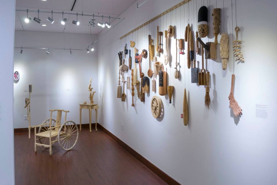 Installation View, Back of Gallery, Poems, Folklore and Ghost Stories: Tales My Firewood Told Me The Woodwork of Fred Rosen, 2014.