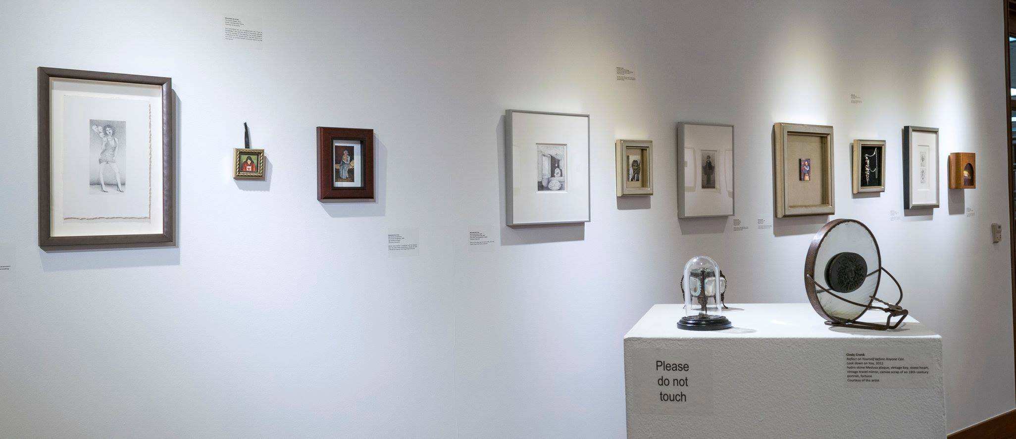 Installation View, Front of Gallery, Marvels, Mysteries & Miniatures The Work of Cindy Cronk, Marianela de la Hoz and John Montich Exhibition, 2016