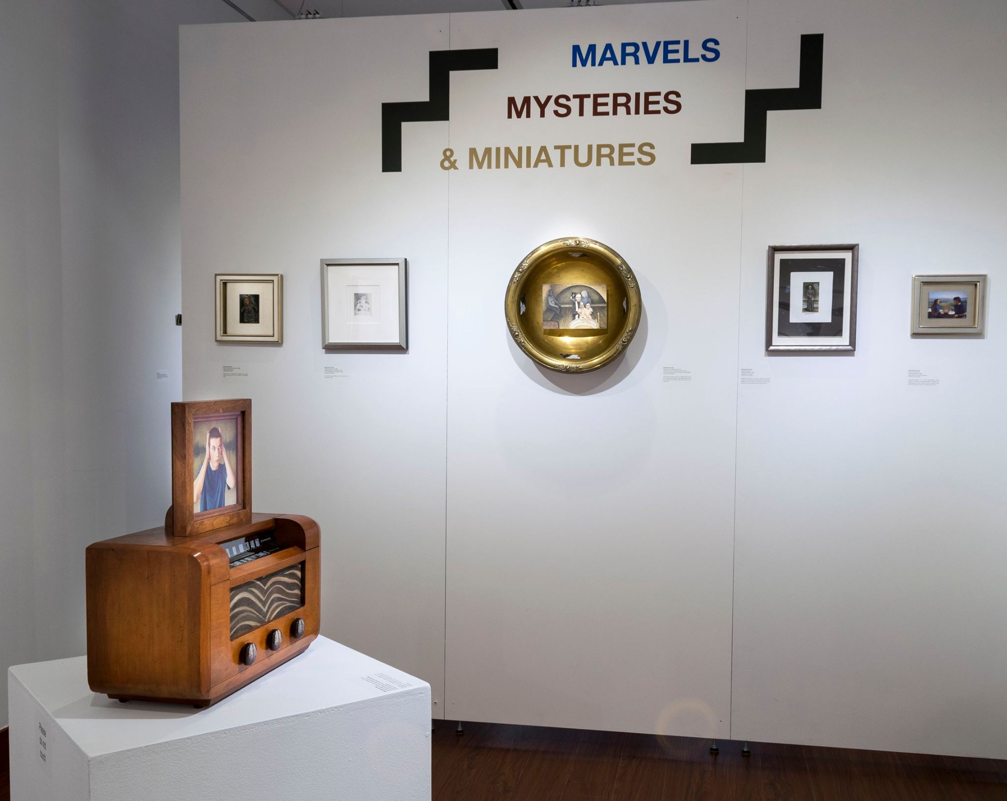 Installation View, Front of Gallery, Marvels, Mysteries & Miniatures The Work of Cindy Cronk, Marianela de la Hoz and John Montich Exhibition, 2016