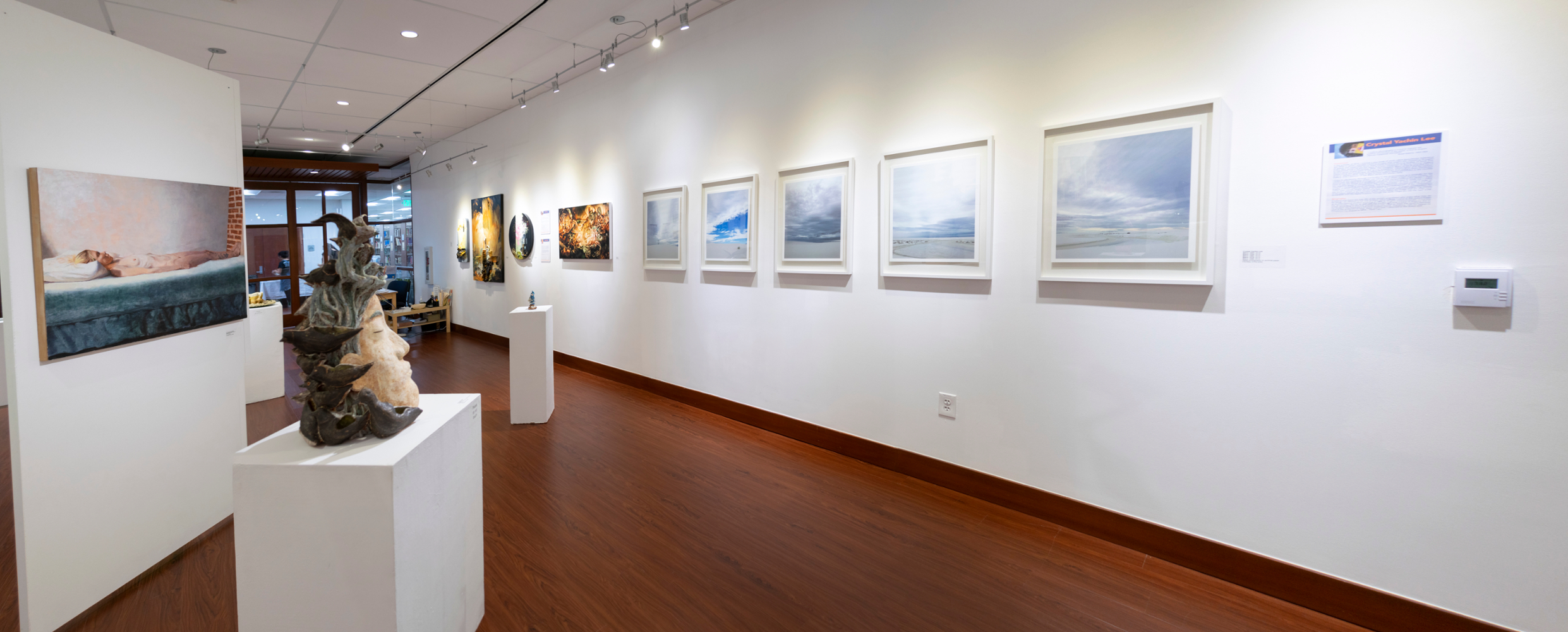 Pano view of installations towards front of gallery