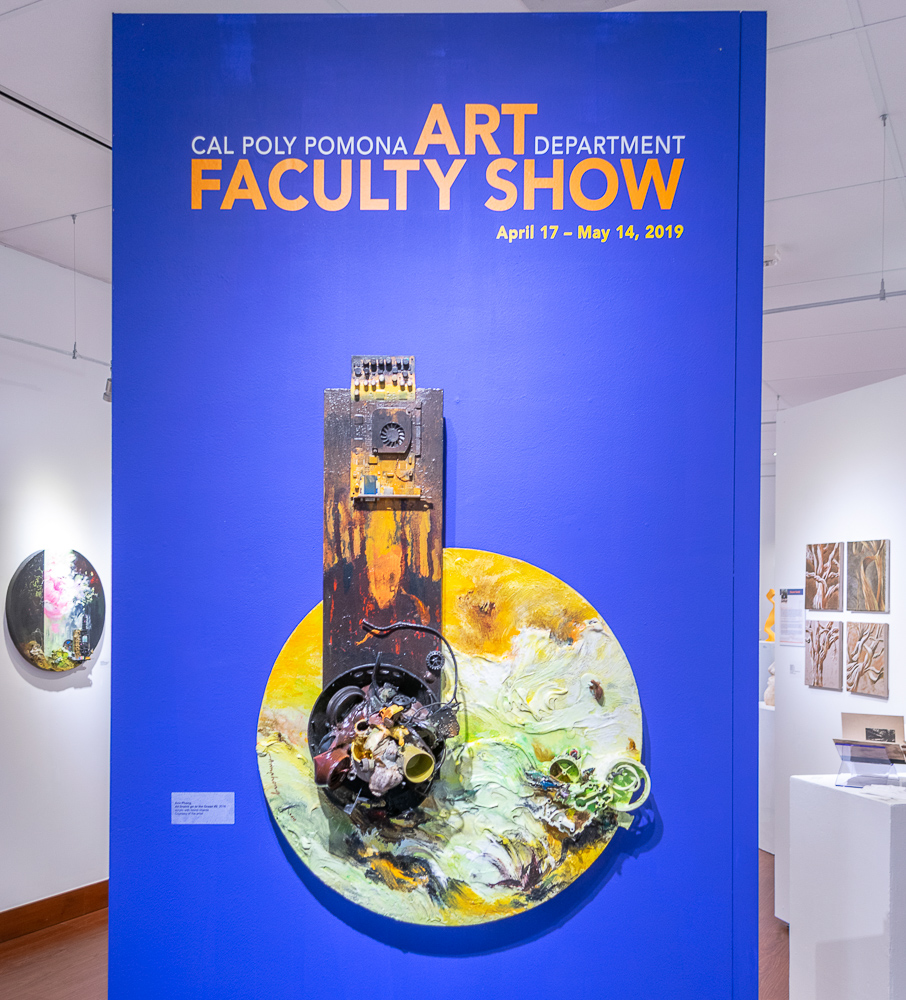 Cal Poly Pomona Art Department faculty show title wall with artwork by Ann Phong