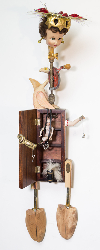 Gina M.  Thief of Hearts from the Toy Box Kids Series, 2018  assemblage, doll parts, wooden box, found toys  36 x 10 x 10”  Courtesy of the artist