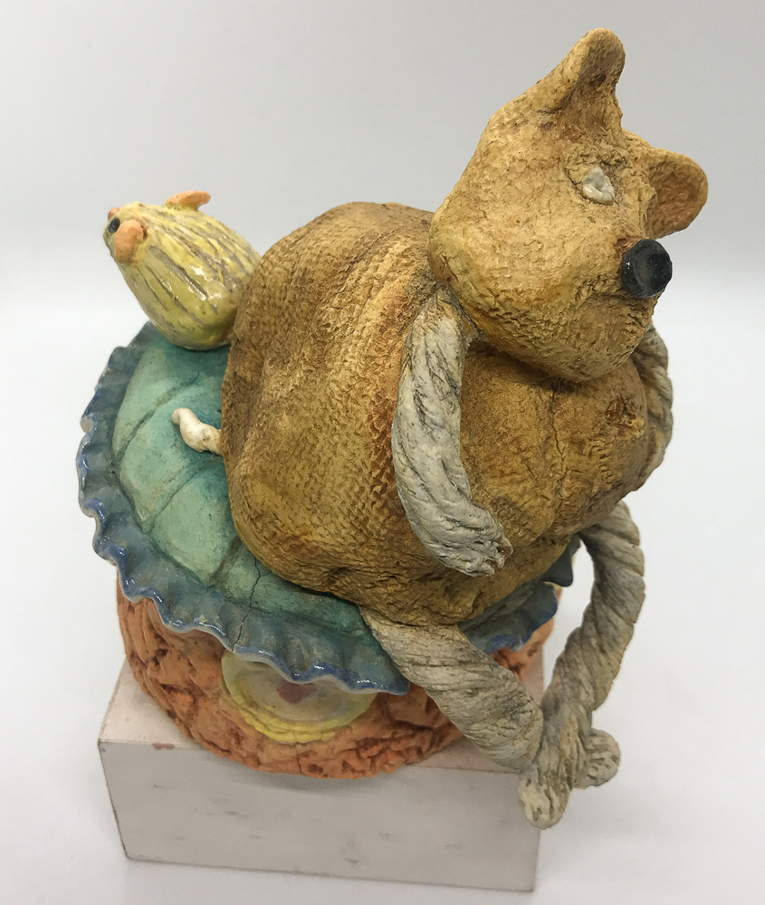 Gina M.  Joe the Bear and Sam the Mouse from the Lost, Not Forgotten Series, 2019  high-fired ceramic, oxide wash  9 x 6 x 7”  Courtesy of the artist